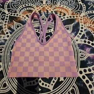 Women's Pink and Purple Checkered Crop-top